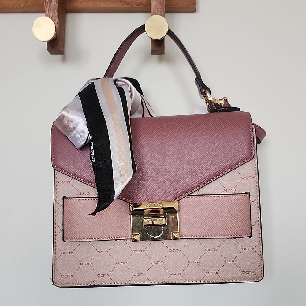 Aldo Pink and Cream Satchel with Gold Clasp